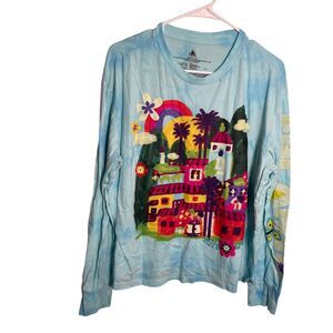 Disney Parks Encanto House Long Sleeve Shirt Women's Large Blue Colorful